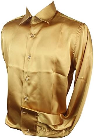 Mens Italian Design Gold Silk Satin Finish Shirt Smart Slim Fit