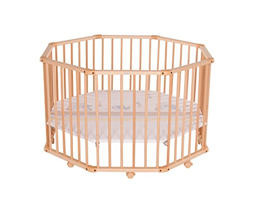 Preisvergleich Produktbild Geuther - Laufgitter Octo-Parc + TÜV geprüft, 8-eckig, höhenverstellbar, gepolsterter Boden, Teppichrollen, 107 x 107 cm, natur, Bären