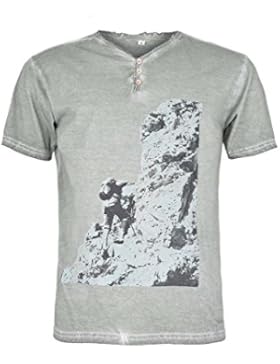Spieth & Wensky Herren Trachtenshirt Bergsteiger Print Grau, Grau,