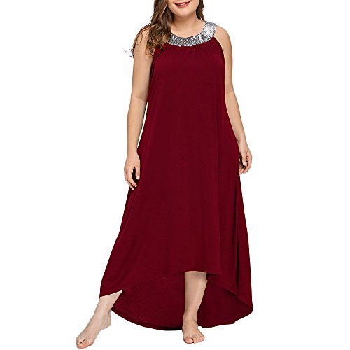 Robes Grandes Tailles de Cocktail Cérémoinie pour Mariage Robes Paillettes sans Manches Décontractées Robes au Maxi, Rouge, 4XL