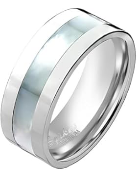 Paula & Fritz® Titan Ring silber 8mm breit Bandring mit Band aus Perlmutt verfügbare Ringgrößen 60 (19) – 72 (...