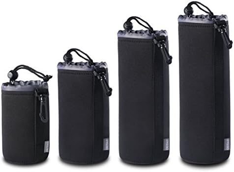DSLR camera lens case Thick protective neoprene drawstring pouch for canon, nikon, pentax, sony, olympus, panasonic. Includes small, medium, large and extra large bag. Soft interior ideal for travel and storage. Essential photographers kit 4pcs