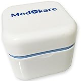 Medokare Denture Case with Strainer and Mirror, Denture Cup with Lid, Dentures Box, Dental Retainer Container, Denture Bath Cleaning Soaking Cup, Mouth Guard Night or Gum Shield Travel Storage Case