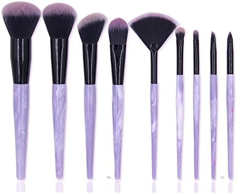 Ammiy® 9PCS Purple Marble Makeup Brushes Premium Makeup Brush Set Professional Synthetic Kabuki Foundation Blending Blush Concealer Eye Face Liquid Powder Cream Cosmetics Lip Brush Tool Brushes Kit