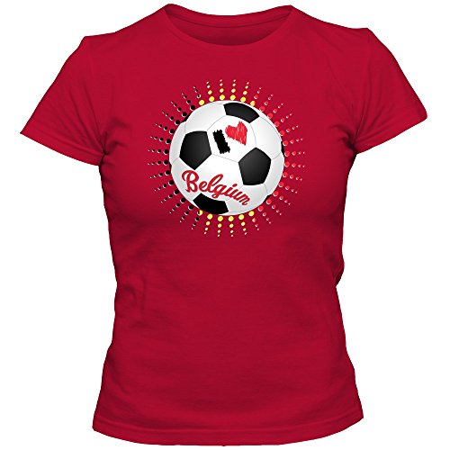 Belgien EM 2016 #6 T-Shirt | De Rode Duivels | Fußball | Damen | Belgique | Trikot | Nationalmannschaft, Farbe:Rot (Red L191);Größe:XL