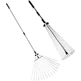 zeeyrak 15 Teeth Adjustable Metal Lawn Rack, Garden Leaf Rake, Garden Rake for Leaves Among Plants, Lawns and Yards.