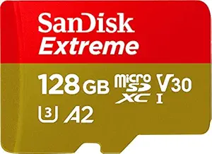 SanDisk Extreme microSD UHS I Card 128GB for 4K Video on Smartphones,Action Cams 190MB/s Read,80MB/s Write