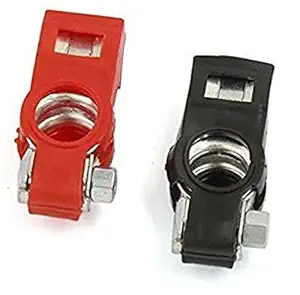 AUTO-EX 2Pcs Black + Red Auto Car Battery Terminal Adjustable Clamp Clip Connector Positive+Negative (Petrol Car)