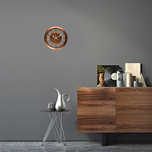 Foxtop 11-Zoll-Kupfer Farbe Antike Hohl European Style Retro Fashion kreative leise Wanduhr, arabischen Ziffer Anzeige, Mute Quarz-Digital-Wand-Taktgeber-Dekoration-Geschenk für Home Office (Copper1) - 8
