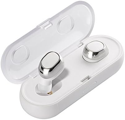 Mini Bluetooth Earpiece Hifi Sound Noise Cancelling True Wireless Earphones V4.2 Stereo Build-in Mic Headphones with Charging Box Apt-X Support for Iphone Samsung Android White Silver