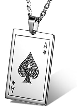 Flongo Herren Kette, Edelstahl Anhänger Halskette Silber Pik A Spades A Poker Karten Punk Rock Herren ,mit 55cm...