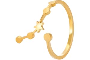 kkjoy Anillo ajustable de acero inoxidable con gráfico de estrellas de constelación y horóscopos, joyería de regalo para mujeres y niñas
