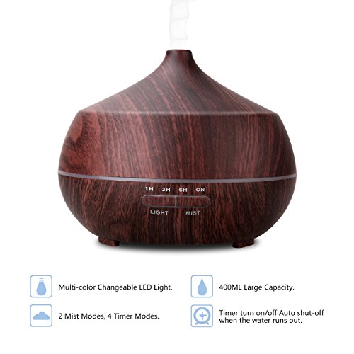 Aroma Diffuser, Tenswall Ultraschall Öl Diffusor Holzmaserung Luftbefeuchter Duftzerstäuber Humidifier 400ml mit 7 Farben LED Licht für Babies Yoga Kinderzimmer Schlafzimmer Büro usw. - 3