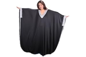 LUPSTY Egypt Bazar Eleganter Damen Kaftan - Kleid im Butterfly Look, Sommer - Urlaub - Hauskleid - schwarz-Silber (Einheitsgröße: 4XL bis 5XL)