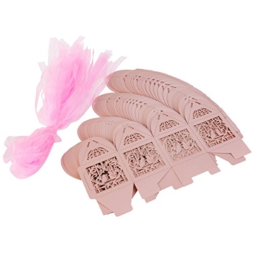 ULTNICE 50Pcs Geschenk Kasten Karton Süßigkeit Kasten Gast Kasten für Hochzeits Taufe Geburtstags Party Dekor Rosa - 2