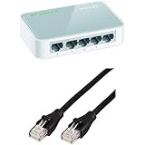 TP-Link TL-SF1005D Netzwerk Switch 5 Ports, 10/100MBit/s RJ45 mit Amazon Basics Ethernet-Netzwerkkabel, RJ45, Cat6, 1,5 m
