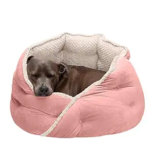 Furhaven Pet Bed for Cats and Small Dogs - Minky Plush and Velvet Wraparound Calming Hug Bed, Washable, Soft Pink, 24-Inch