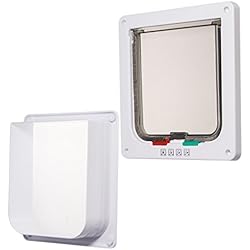 JZK® 15.5 x15 cm mascota perro gato puerta con cerradura con 4 opciones bloqueo: Prohibir dentro y fuera, permitir dentro y fuera, solo en, solamente hacia fuera, blanco, talla mediana