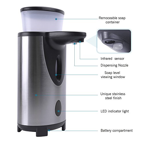 Automatischer Seifenspender, 300ML Elektrischer No-touch Seifenspender mit Infrarot Sensor, Wasserdichter Batteriebetrieben Flüssig seifenspender für Bad & Küche Kinderhänden[2017 Upgrade Version] - 3