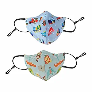 Chicco ComfyPro Face Mask, Effective Against 95% Particles, Soft & Breathable, Comfortable Nose Band, Adjustable & Reusable, Design- Cars, Jungle, for Kids 3-6Y (Pack of 2)