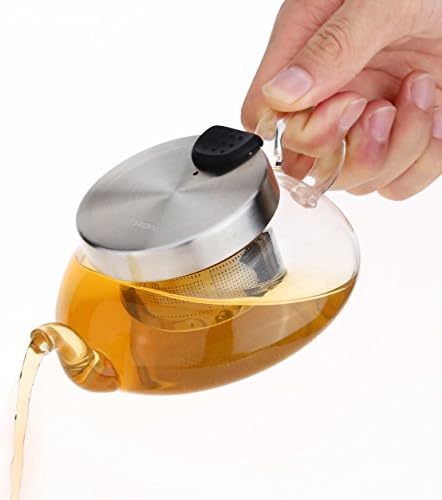 Small Glass Teapot with Removable Stainless Steel Infuser Filter &amp; Lid, 8oz Tea Pot Kettle