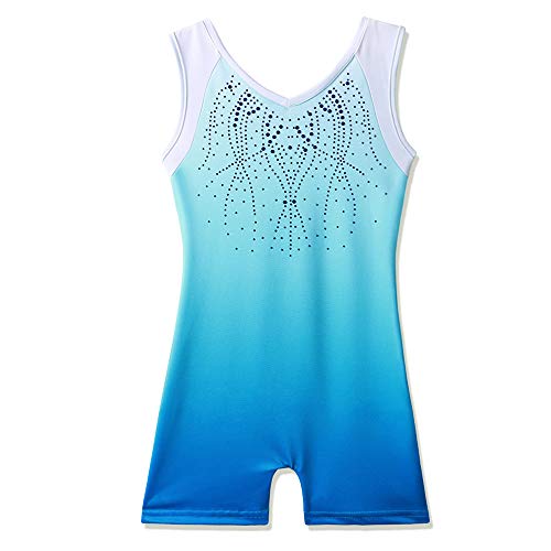 ZNYUNE Leotards for Girls Gymnastics with Shorts Unitards Colorful Fish Scale and Gradient Blue Print Biketards Blue 150