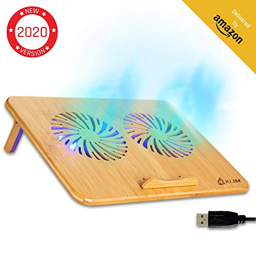 KLIMTM Bamboo - Refroidisseur PC Portable - Vitesse réglable - Support ventilé avec Structure en Bambou pour Ordinateur 10' à 15,6' - Extra Port USB [ Nouvelle 2020 Version ]
