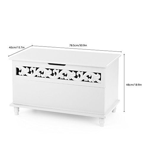 iKayaa Coffre à jouets Grand Coffre de Rangement salle de bain Moderne Banc de Rangement Coffre Banc à Chaussures en MDF Blanc / Bleu 79 X 40 X 48 cm