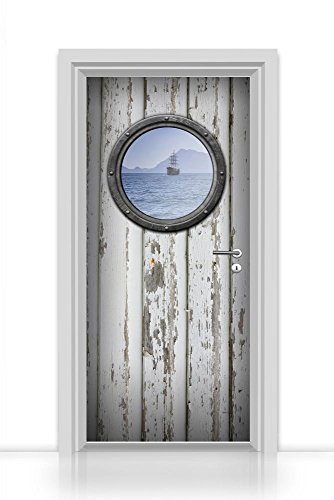 Türtapete selbstklebend einteilig (Bullauge alte Tür weiß Schiff auf See) 93x205cm
