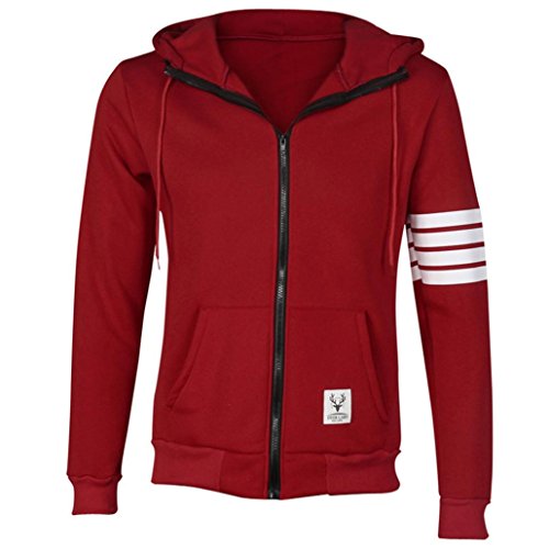 Preisvergleich Produktbild Herren Sweatjack,Dasongff Herren gestreiften Kapuzenpullover Sport Strickjacke Pullover Tops (L, Rot)