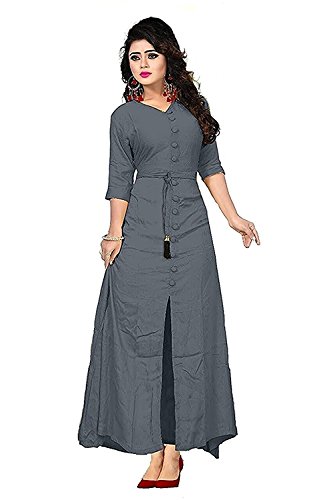 Vaidehi Creation Women Long Sleeve V-neck Full Stitch Long Dress (Color: Grey) RS.311 (90.00% Off) - Amazon