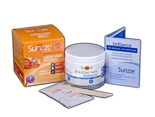 Sunzze Wax Brilliance Heisswachs 200ml, Intimenthaarung, Gesicht, Achseln und Damenbart für Mikrowelle geeignet, Gratis Spatel und Pflege Tuecher