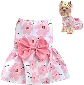 KUTKUT Cute Floral Pattern Dog Dress with Lovely Bow Pet Apparel Dog Clothes for Small Dogs and Cats | Puppy Summer Dress Birthday Pet Apparel Dress (Size: L, Bust: 42cm, Length 32cm)