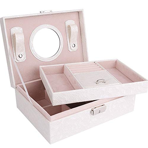 Preisvergleich Produktbild Schmuckkästchen Koffer und Aufbewahrung 2 Schicht Ohrringe Ring Halskette Armband Schmuckschatulle Aufbewahrungsbox Klassische Uhr PU Gürtelschloss Große Geeignet für Züge, Hotels, Reisen