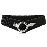 CASPAR Fashion Collection CASPAR GU300 Damen elastischer breiter Stretchgürtel/Hüftgürtel / Taillengürtel mit Silberschnalle, Farbe:schwarz, Gürtelgröße:80 [für Körperumfang 90-110 cm]