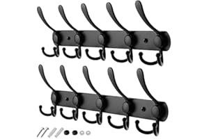 GlazieVault Coat Hooks for Wall - Stainless Steel Coat Racks (2 Pack) - Heavy Duty Coat Hook Wall Mounted - Premium Design Rust Free Coat Hanger for Clothes (Black Tri Pack 2)