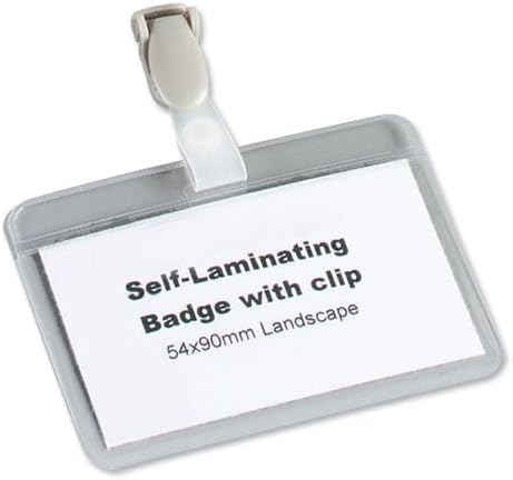 25 x Self Laminating Visitor Name ID Badges With Clip (Landscape 54x90mm)