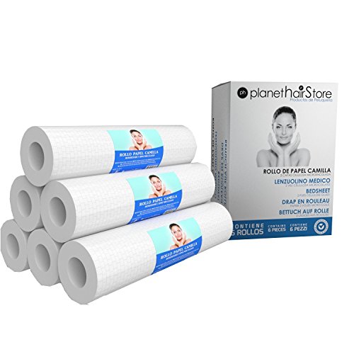 Rollo Papel Camilla PlanetHair Store® Alta Calidad 2 capas 70 metrosx60cms.(6 Rollos).Color Blanco. Ideal para Salones de Belleza, Clínicas de Fisioterapia, como Papel Camilla Masaje, Consulta Médica