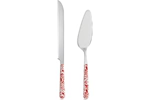 NEVA | BISTROT Vintage Collection Set Dessert, Paletta e Coltello per Torta, Set Posate in Acciaio Inox, Lavaggio in Lavastoviglie, Decorazione Indelebile, Rosso