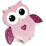 Bouton de meuble chouette rose et rose foncé en bois peint