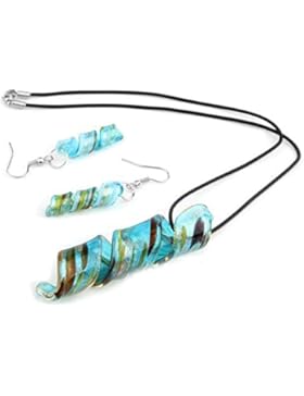 Skyllc® Spiral Glas Blau Halskette Ohrringe Schmuckset TREND