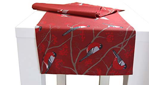 beties Beeren Vögel Tischläufer ca. 40x150 cm im Landhausstil Reine Baumwolle (wählen sie die passenden Kissenhüllen extra hinzu) Farbe Marsala