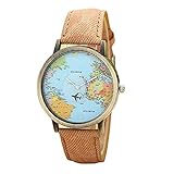 shangjunol M?dchen Runde Analog Weltkarte Dial Armbanduhr casuel Denim Segeltuch-B¨¹gel-Frauen-Quarz-Armbanduhr