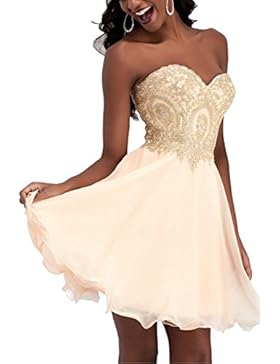 Erosebridal Kurz Ballkleider Trägerlos Abendkleider Gold Appliques