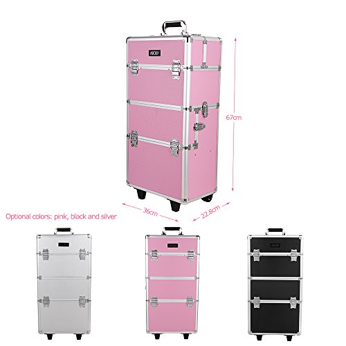 Abody Cosmetic Zug-Kasten-Verfassungs-Speicher-Organisator Ausziehbare Maskenbildner Fall Rollen Locking Fall mit Tabletts Schwarz - 7