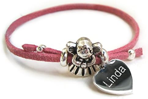 Fairy Personalised Suede Girls Personalised Bracelet - Pink -Girls-Birthday-Christmas-Heart-Charm-Engraved