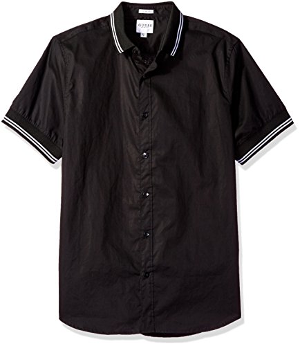 GUESS Mens Laguna Knit Shirt Short_Sleeve Button-Down Shirt - Silver -