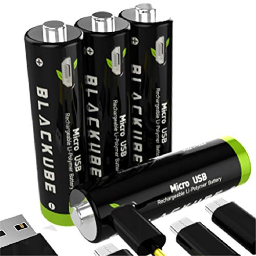 Blackube Micro USB Batería Recargable Recargable -USB Batería de Litio Micro Accu AA -1.5V 1250mAh - Protección Ambiental Recargable sin Efecto Memoria (4 Paquetes)