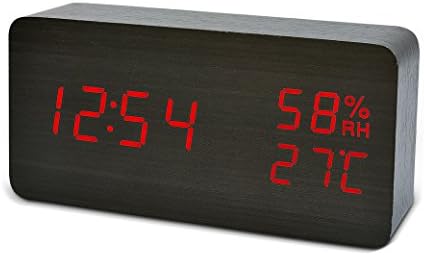 LED Clock,FiBiSonic Home Clock Digital Bedside Touch Sensor Adjustable Brightness with Humidity and Temperature Display black-red