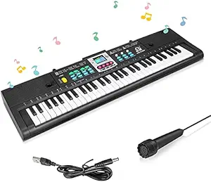 Electronic Digital Piano Keyboard Musical Toy 61 Keys with Microphone - Multi-Function Portable Piano Keyboard for Beginners Kid Musical Toys Pianos for Girls Boys Ages 3-8